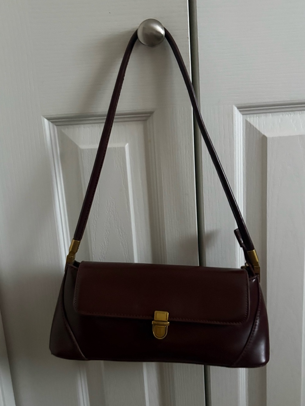 Classic Brown Shoulder Bag with Gold Hardware